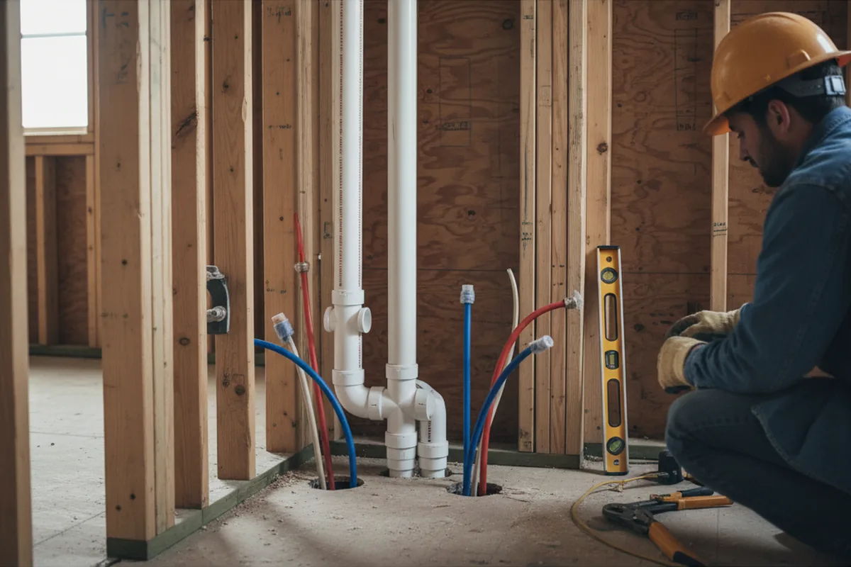 Drain and supply rough-in during Drain Cleaning in Commack